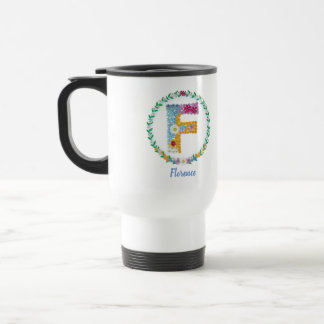 Flower Letters Initial "F" with Personalised name Travel Mug