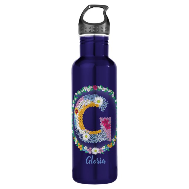 Flower Letters Initial "G" with Personalised name 710 Ml Water Bottle (Front)