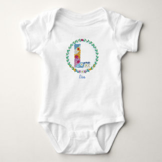 Flower Letters Initial "L" with Personalised name Baby Bodysuit