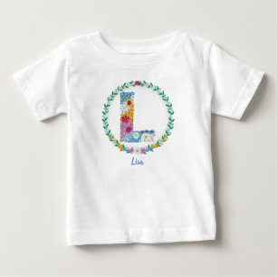 Flower Letters Initial "L" with Personalised name Baby T-Shirt