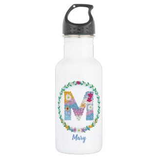 Flower Letters Initial "M" with Personalised name 532 Ml Water Bottle
