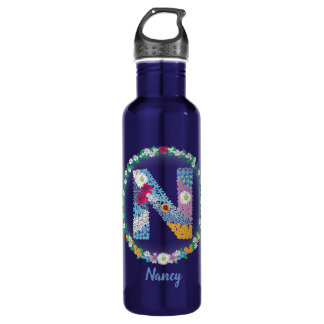 Flower Letters Initial "N" with Personalised name 710 Ml Water Bottle