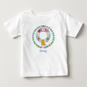 Flower Letters Initial "Q" with Personalised name Baby T-Shirt