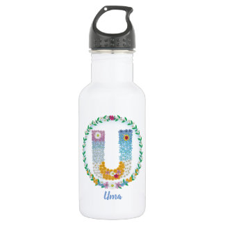 Flower Letters Initial "U" with Personalised name 532 Ml Water Bottle