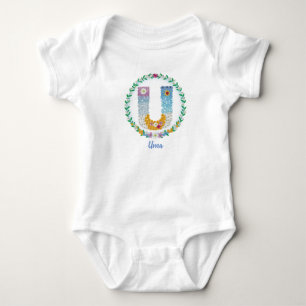 Flower Letters Initial "U" with Personalised name Baby Bodysuit