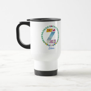 Flower Letters Initial "Z" with Personalised name Travel Mug