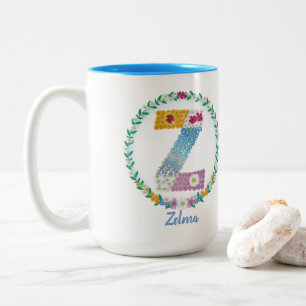 Flower Letters Initial "Z" with Personalised name Two-Tone Coffee Mug