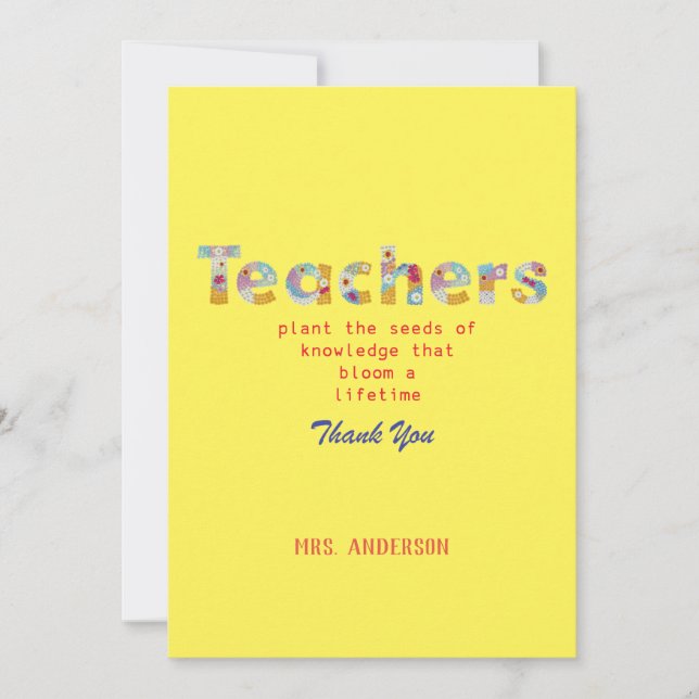Flower Letters Teacher gift Thank You Card (Front)