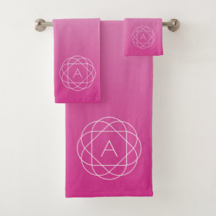 Flower-Like Geometric Monogram   Pink Shaded Ombre Bath Towel Set