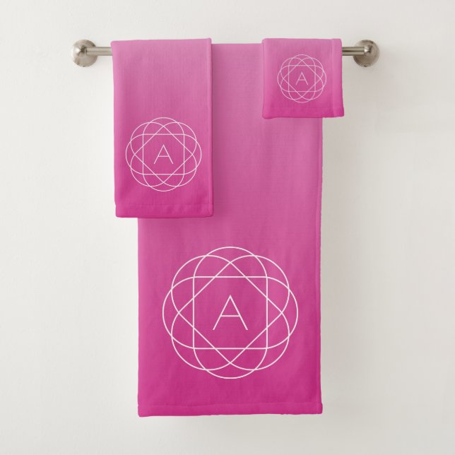 Flower-Like Geometric Monogram | Pink Shaded Ombre Bath Towel Set (Insitu)