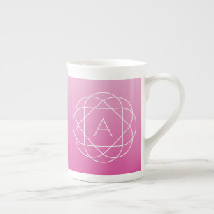 Flower-Like Geometric Monogram   Pink Shaded Ombre Bone China Mug