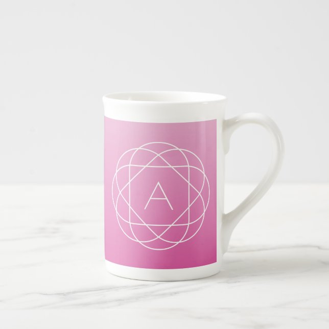 Flower-Like Geometric Monogram | Pink Shaded Ombre Bone China Mug (Right)