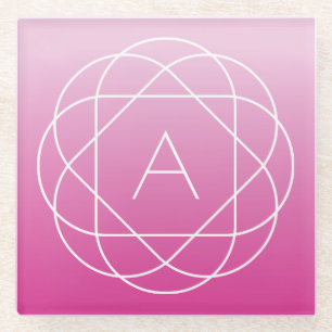 Flower-Like Geometric Monogram Pink Shaded Ombre Glass Coaster