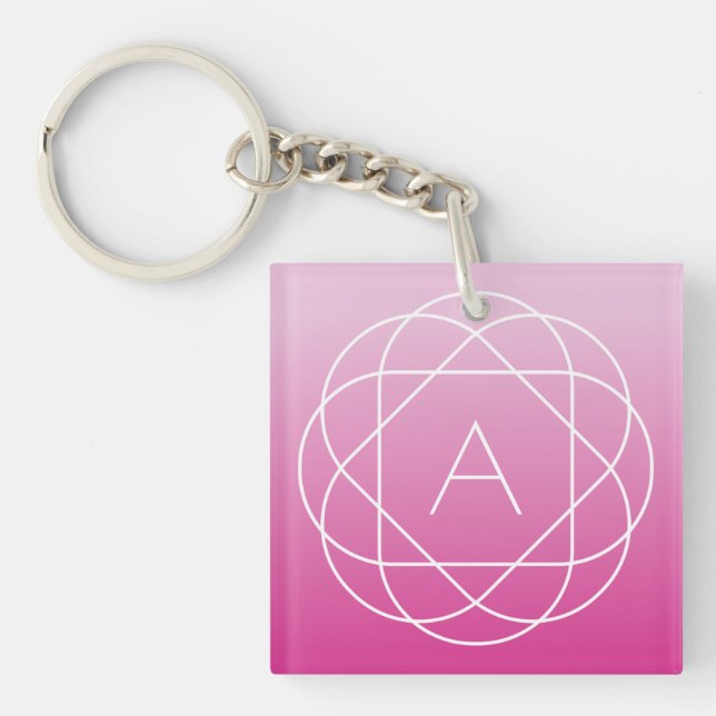 Flower-Like Geometric Monogram | Pink Shaded Ombre Key Ring (Front)