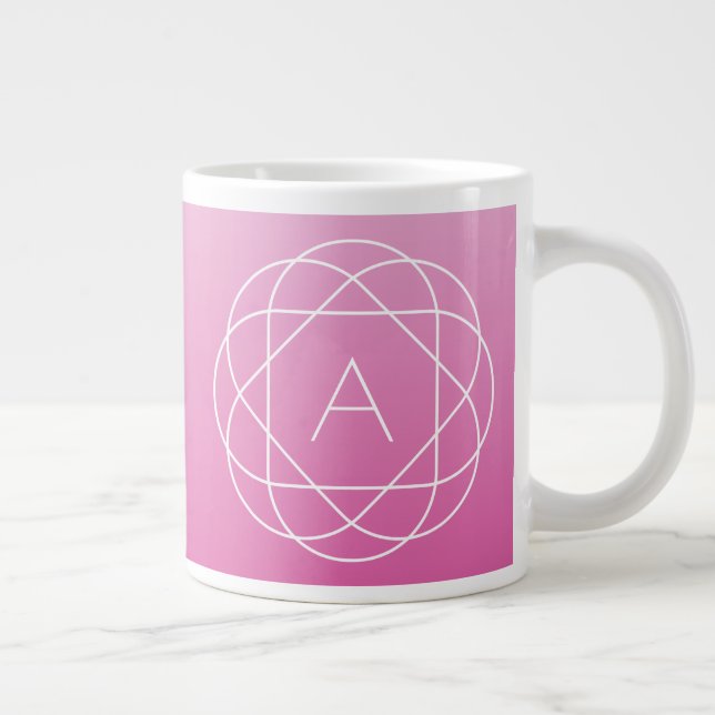 Flower-Like Geometric Monogram | Pink Shaded Ombre Large Coffee Mug (Right)