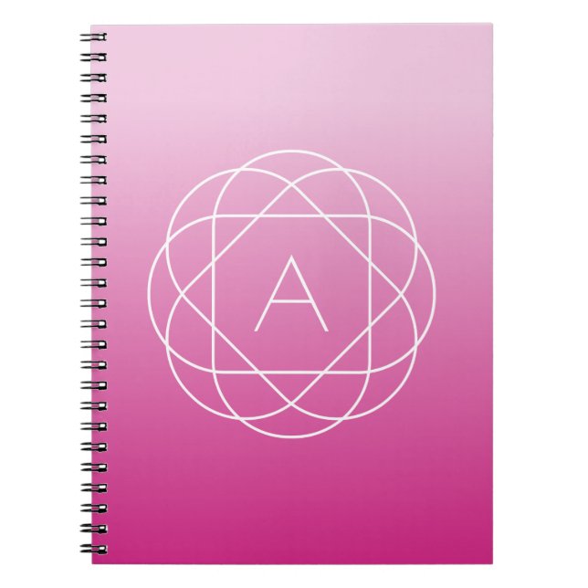 Flower-Like Geometric Monogram | Pink Shaded Ombre Notebook (Front)