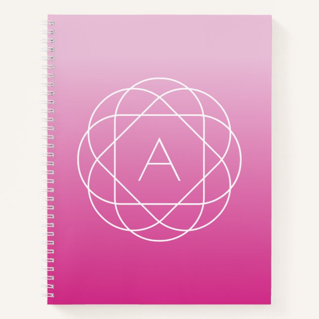 Flower-Like Geometric Monogram | Pink Shaded Ombre Notebook (Front)