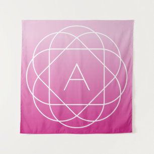 Flower-Like Geometric Monogram   Pink Shaded Ombre Tapestry