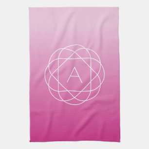 Flower-Like Geometric Monogram   Pink Shaded Ombre Tea Towel