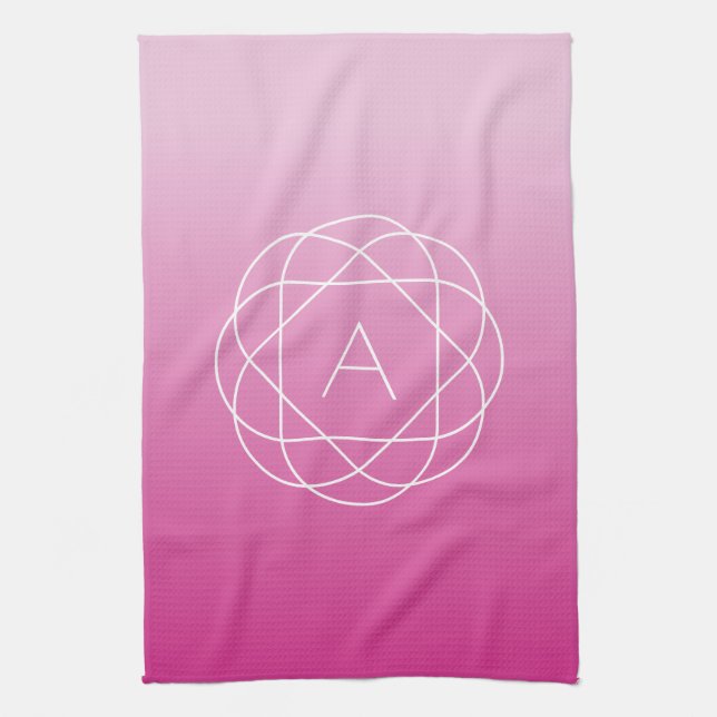 Flower-Like Geometric Monogram | Pink Shaded Ombre Tea Towel (Vertical)