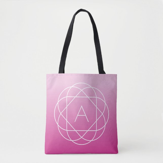 Flower-Like Geometric Monogram | Pink Shaded Ombre Tote Bag (Front)