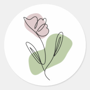 Flower Line Art  Classic Round Sticker