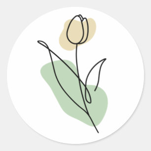 Flower Line Art   Classic Round Sticker