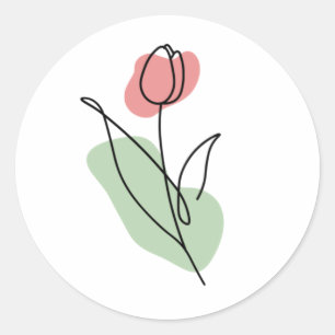 Flower Line Art Classic Round Sticker