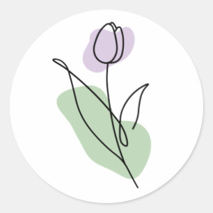 Flower Line Art  Classic Round Sticker