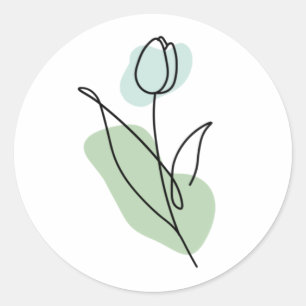Flower Line Art Classic Round Sticker