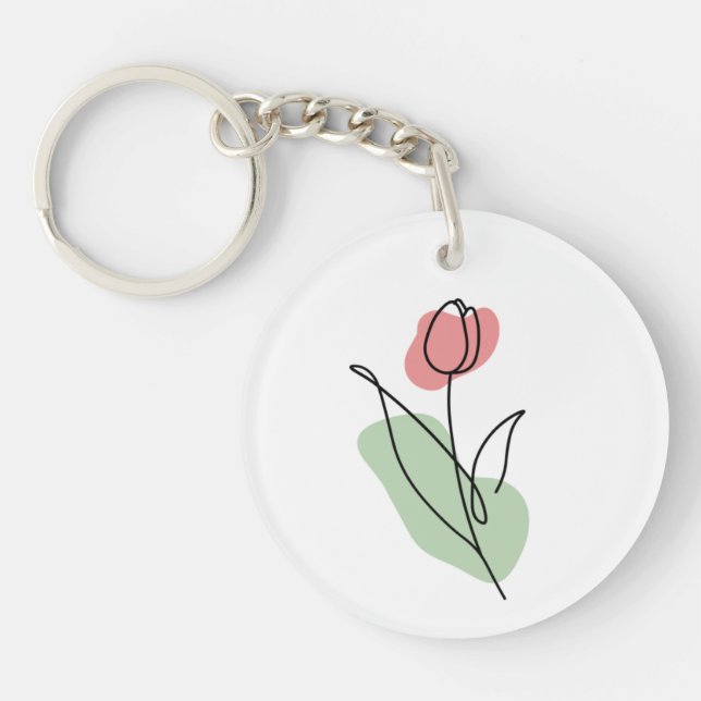 Flower Line Art  Key Ring (Front)