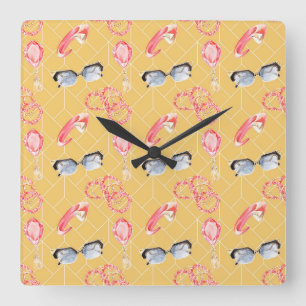 Flower Line Art Square Wall Clock