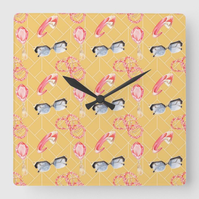Flower Line Art Square Wall Clock (Front)