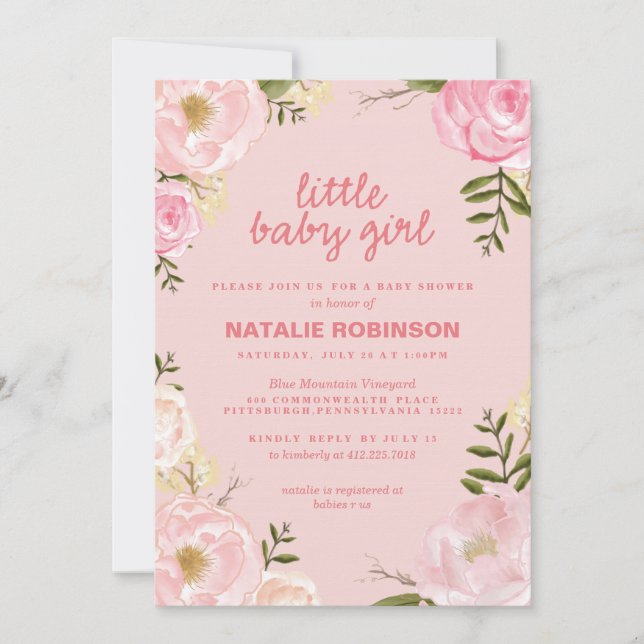 flower little baby girl baby shower invitations (Front)