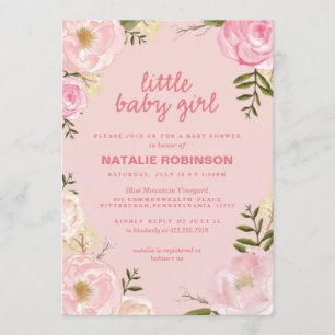 flower little baby girl baby shower invitations