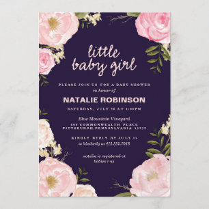 flower little baby girl baby shower invitations