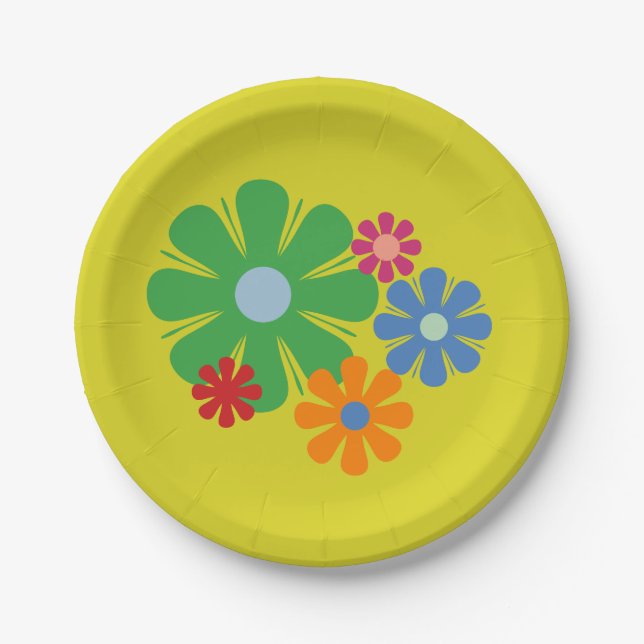 Flower Locus Retro 60s 70s Spring Floral Paper Plate (Front)