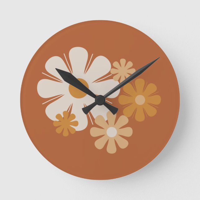 Flower Locus Retro Minimalist Floral Pattern Round Clock (Front)