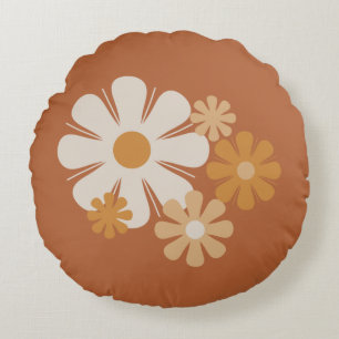 Flower Locus Retro Minimalist Floral Pattern Round Cushion