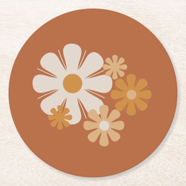 Flower Locus Retro Minimalist Floral Pattern Round Paper Coaster (Front)