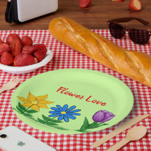 Flower Love Garden Flowers Green Paper Plate