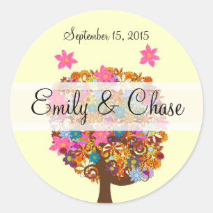 Flower Love Tree Pink Flower Wedding Seals