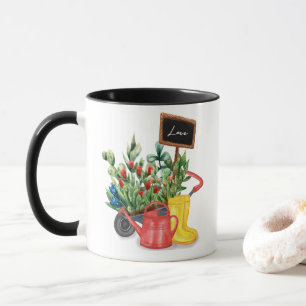 Flower love tulips watering can rubber boots mug