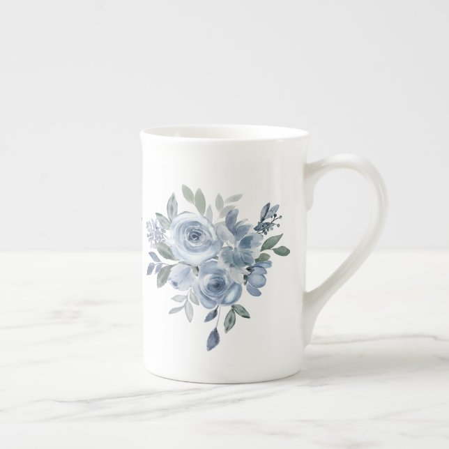 Flower Lover Blue Flowers Bone China Mug (Right)