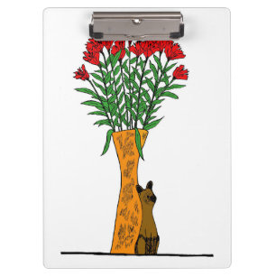 Flower Lover Red Flowers With Wooden Cat Clipboard