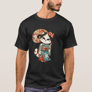 Flower Lover Vintage Kitten Japanese Art Geisha Ca T-Shirt