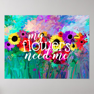 flower lovers quote on colorful abstract art poster