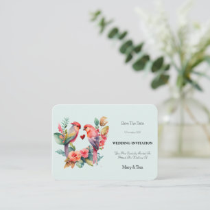 Flower & Loving Bird Heart wedding Invitation