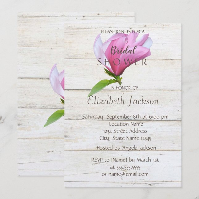 Flower,Magnolia Wood Texture  Bridal Shower Invitation (Front/Back)