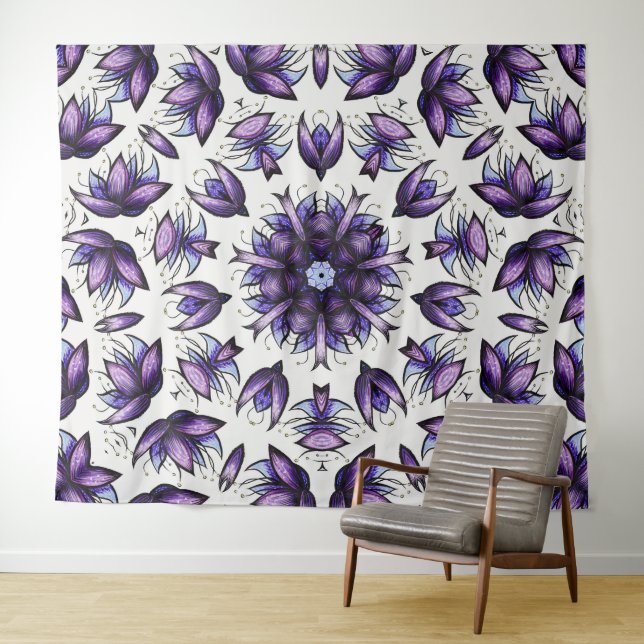 Flower Mandala Abstract Kaleidoscopic Pattern Tapestry (In Situ (Horizontal))